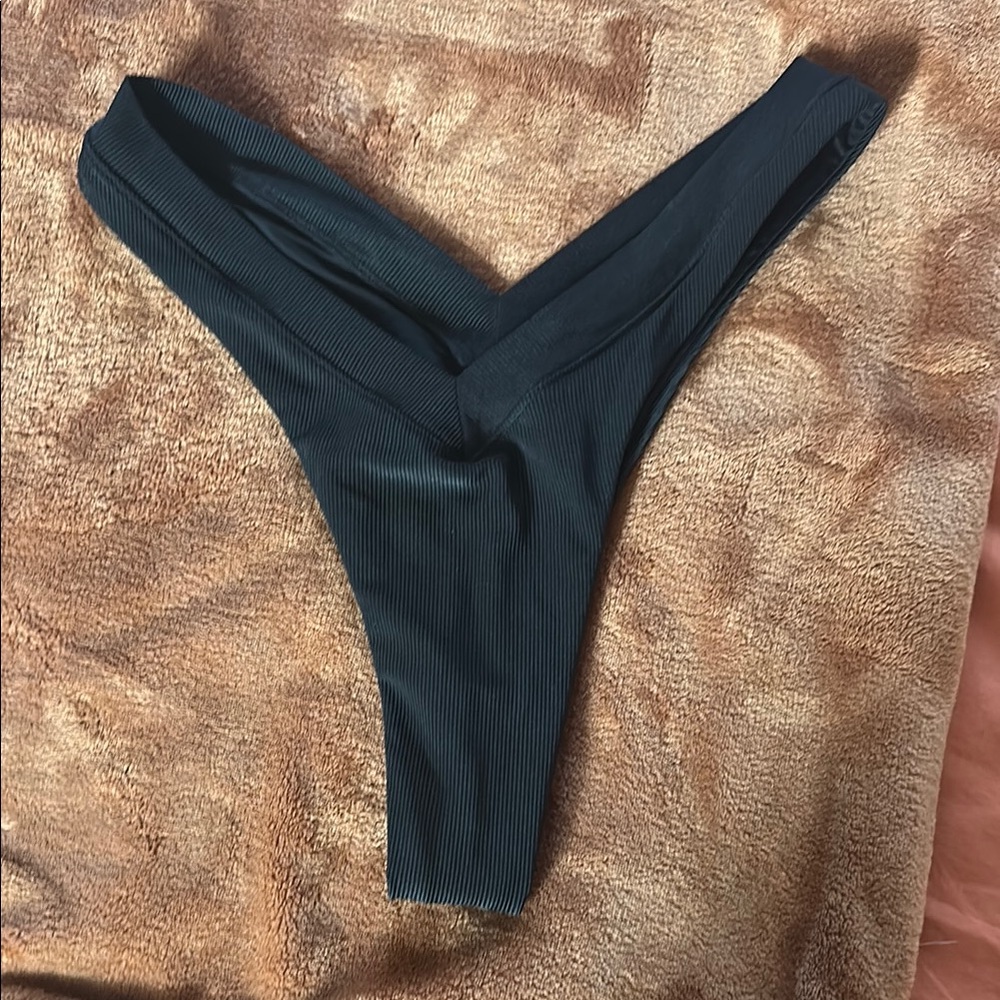 Black V-Front Ribbed High-Cut Bikini Bottom - Women Swim